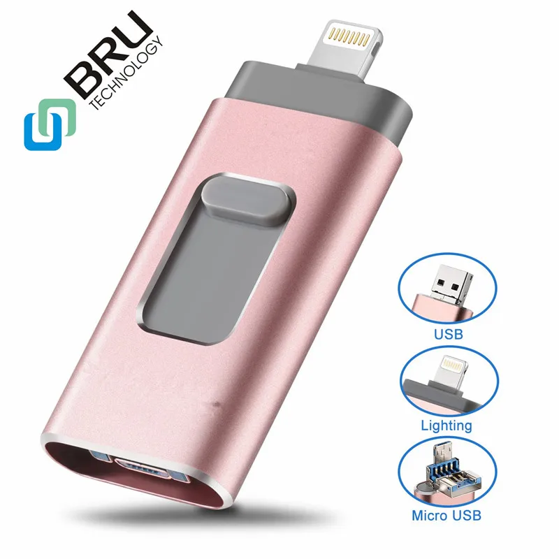 BRU Usb 3.0 флешка для Iphone Ipad lightning Android, смартфон, планшет, ПК, флешки 8 ГБ 16 ГБ 32 ГБ 64 ГБ 128 ГБ 256 ГБ Usb флэшка