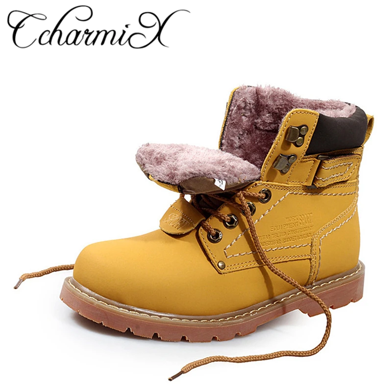 

CcharmiX Men Work Boots Leather Unisex Ankle Snow Boots Autumn Winter Warm Casual Boots Waterproof Male Tooling Boots Big Size