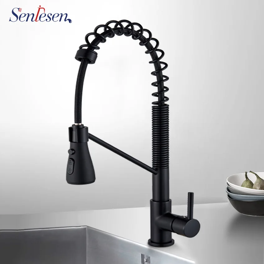 

Senlesen Kitchen Faucet Deck Mount Pull Down Spray Single Lever Handle Sink Tap Hot and Cold Water Vanity Sink Mixer Tap