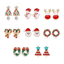 1 пара стильные серьги-гвоздики в рождественской тематике ювелирные изделия Рождественская елка Санта Снеговик серьги с оленями KQS8