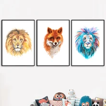 Fox Lion Modern Wall Art Canvas Painting Nordic Posters And Prints Animal Wall Pictures For Living Room Bedroom Home Decor