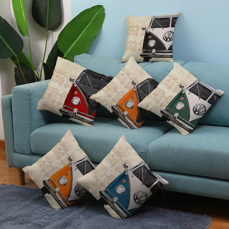 

45cm*45cm bus Design linen/cotton throw pillow covers couch cushion cover home decor pillow