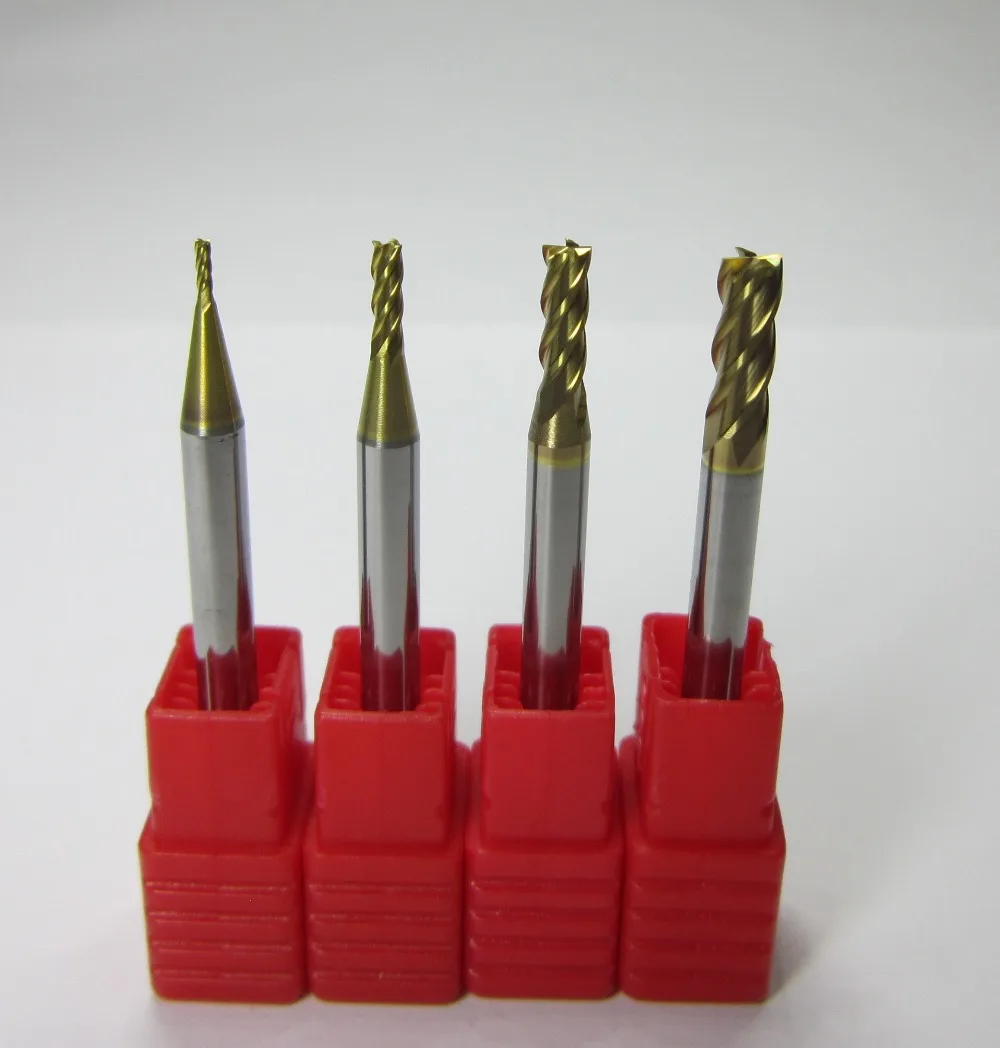 4PCS DIA 1mm 2mm 3mm 4mm HRC62 4 flutes Carbide flat End Mills CNC