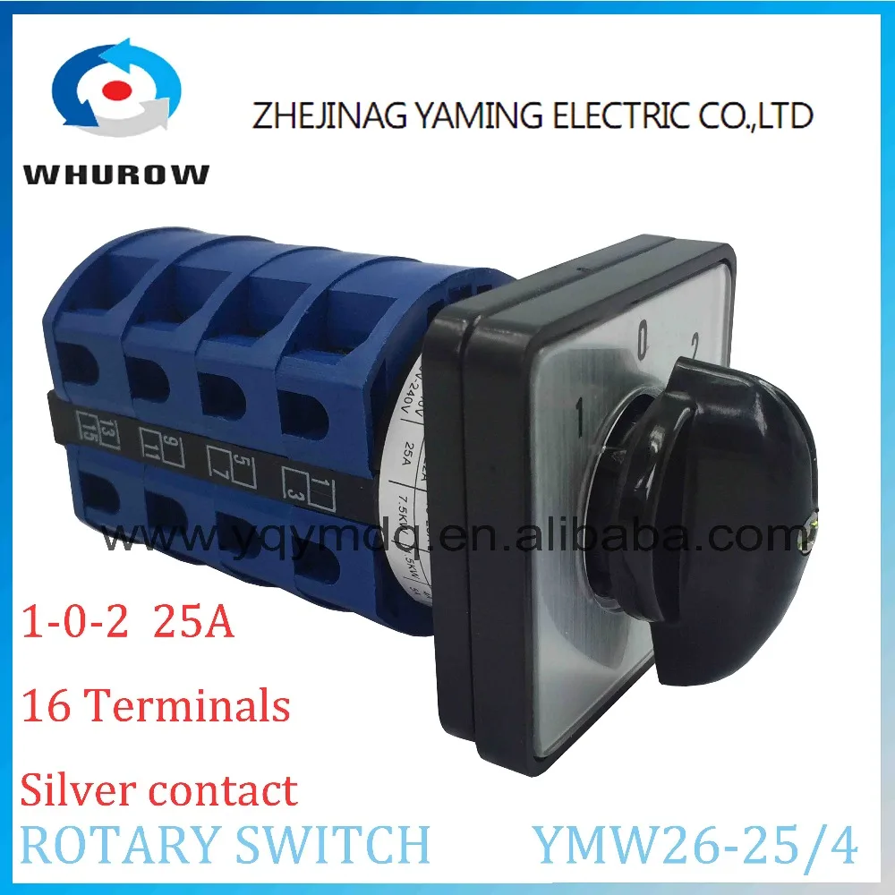 

LW26 YMW26-25/4 Rotary switch knob 3 position 1-0-2 High quality changeover cam switch 25A 4 phase 16 terminals silver contact
