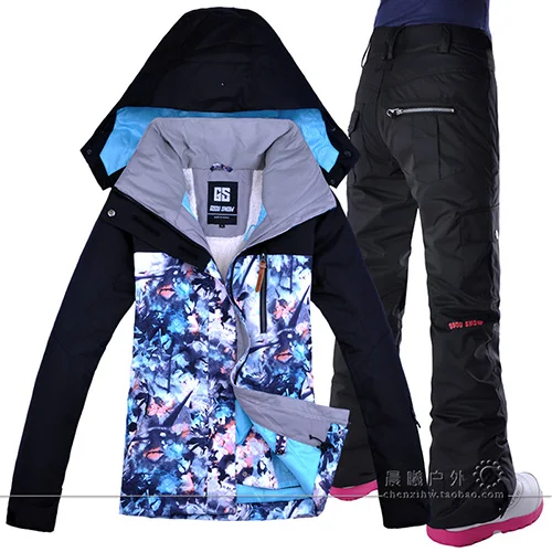 Зимний лыжный костюм, женский бренд, высокое качество, лыжная куртка и штаны, теплые, водонепроницаемые, ветрозащитные, лыжные и сноубордические костюмы - Цвет: THICK BLACK