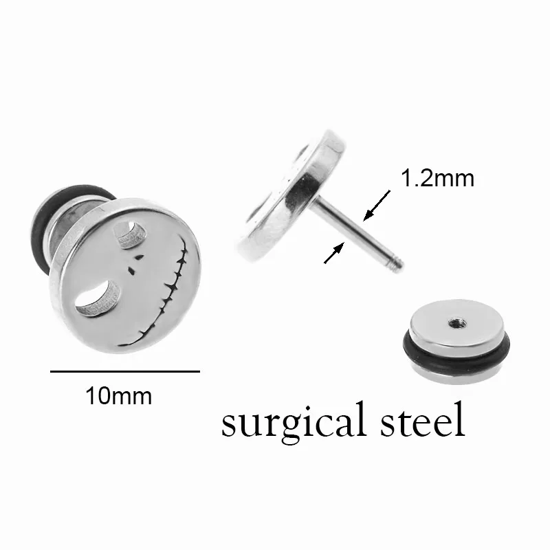 Men's Stud Earrings SKull Button Ear Plugs Studs Titanium Steel Silver Gold Black Anti-allergic Fashion Jewelry Free Shipping3