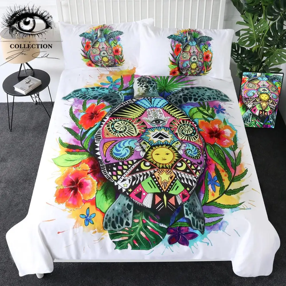 Turtle Life By Pixie Cold Art Bedding Set Bohemian Duvet Cover Set