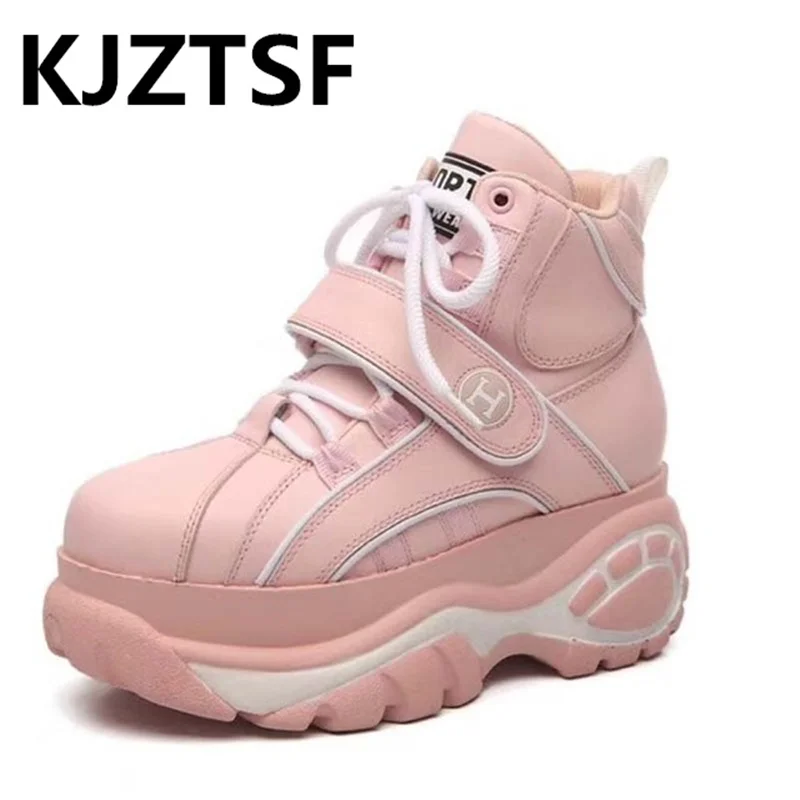

Women shoes 2019 Autumn New Genuine Leather platform ladies sneakers Ultralight Breathable High Top Thick bottom Casual shoes