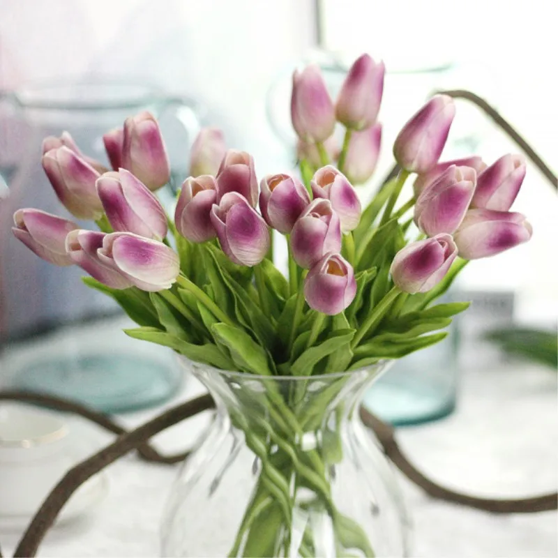 10 шт. Искусственные цветы «сделай сам» ПУ-тюльпаны настоящие на ощупь искусственные цветы для украшения мини тюльпана для украшения дома свадебные цветы - Цвет: light purple Tulips