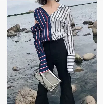 

LISER New Women Blouses Striped Shirt Long Sleeve V-neck Shirt Casual Tops Blusas Mujer De Moda 2019 Women Tops