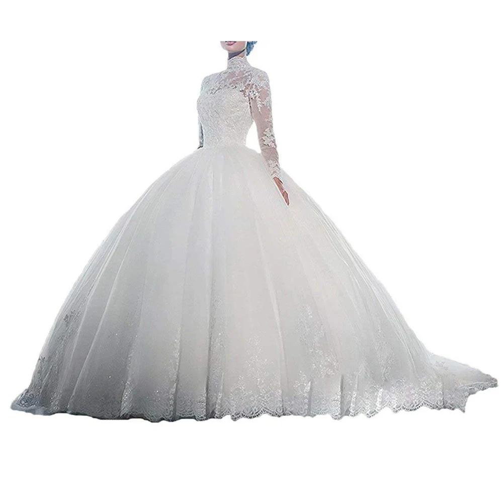 Women's Ball Gown Luxury Wedding Dresses Lace Long Sleeves Wedding Dress vestido de noiva 2018 white Illusion Wedding Gown Women's Ball Gown Luxury Wedding Dresses Lace Long Sleeves Wedding Dress vestido de noiva 2018 white Illusion Wedding Gown