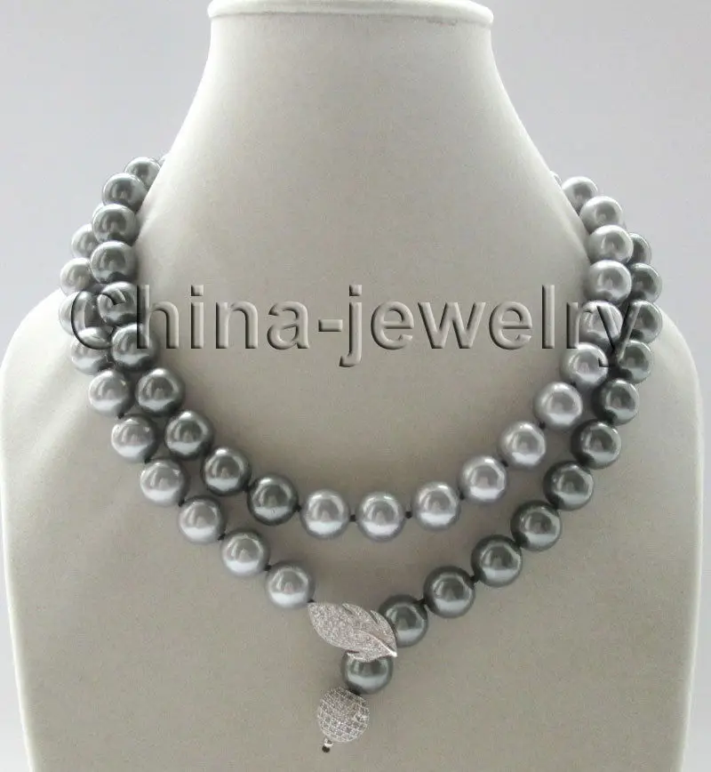 

Free Shipping >>> 33" 12mm perfect round gray & peacock black south sea shell pearl necklace