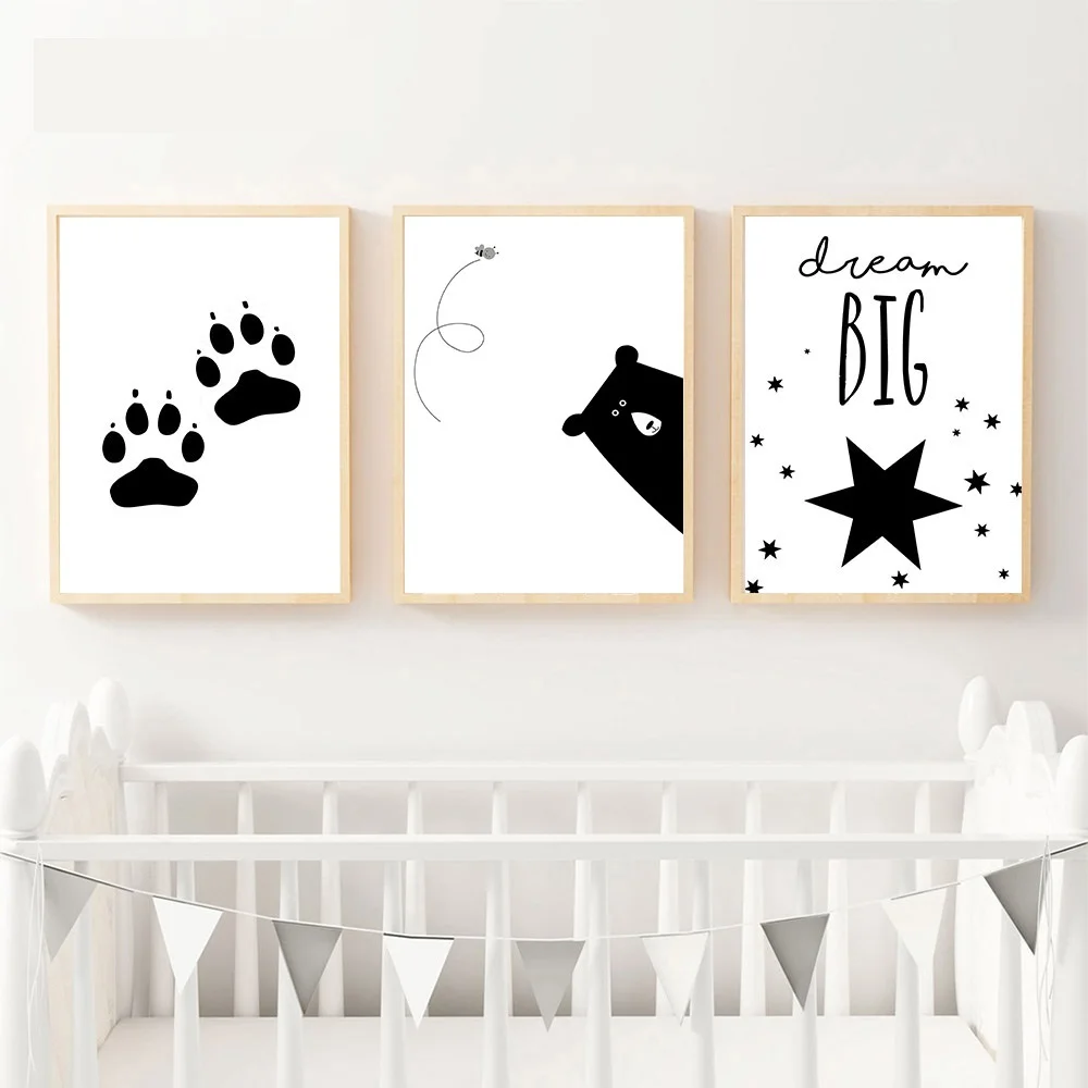 Black-White-Bear-Paw-Wall-Art-Canvas-Funny-Poster-Alphabet-Nursery-Quote-Print-Nordic-Painting-Picture(1)