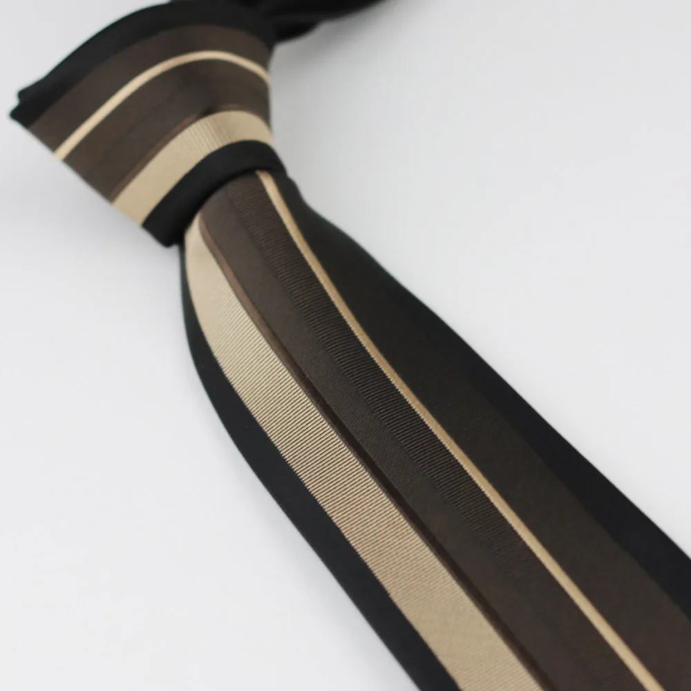 Men's Suit ties New Design Black Border Brown/Beige Vertical Striped