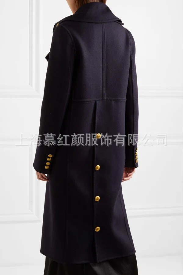 2018 New Full Turn-down Collar Double Breasted Slim Military Long overcoat Autumn Winter Fashion elegant warm women coat 1806