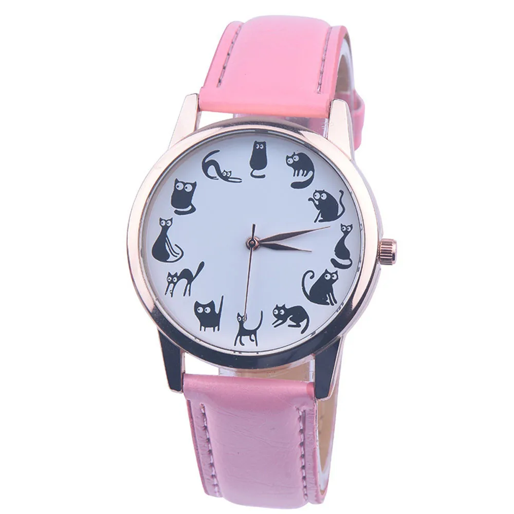 Reloj новые часы с кожаным ремешком женские часы с милым кошачьим циферблатом аналоговые женские кварцевые часы нарядные часы женские наручные часы Relogio Feminino# LR3