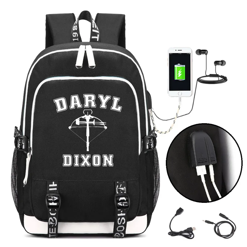 

The Walking Dead DARYL DIXON Backpack with USB Charging Port and Lock &Headphone interface for College Student Work Men & Women