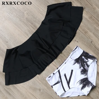 

RXRXCOCO High Waist Bikini Set Ruffles Bikini Sexy Padded Swimsuit Women Black Swimwear Hot Sell Swimming Suit Bathing Suit