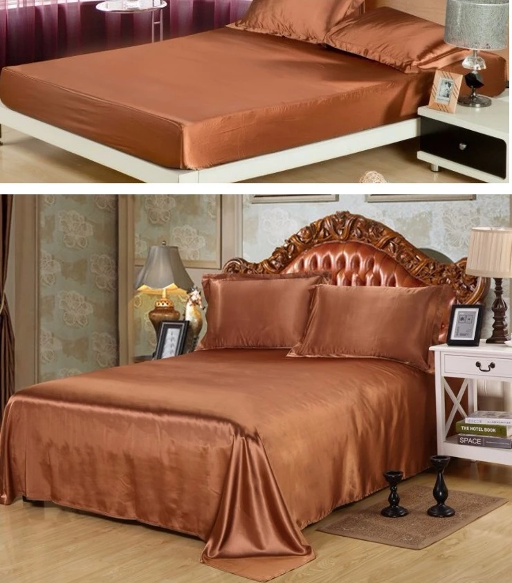 4pcs Brown Bed Sheets Satin Silk Bedding Flat Fitted Sheet Bedspreads Linens Cal Super King Queen Size Full Twin Double 20 Color King Queen Size Silk Beddingsatin Silk Bedding Aliexpress