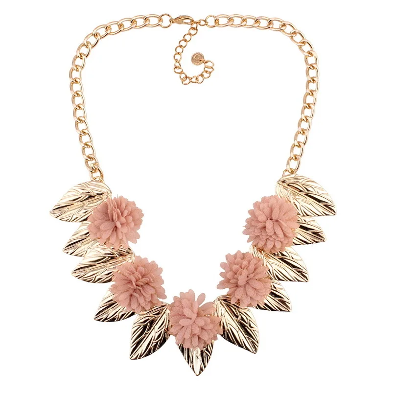 

Gold Color Chain Alloy Metal Leaf Pendant Necklace for Women Florate Brand Peach Flower Charm Statement Necklace Accessories New