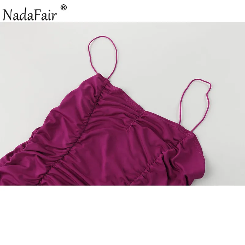 Nadafair фиолетовый облегающее Клубное платье вечерние платья Для женщин с низким вырезом на спине, с рюшами, на ремешке Обёрточная бумага мини сексуальное летнее платье, Vestidos