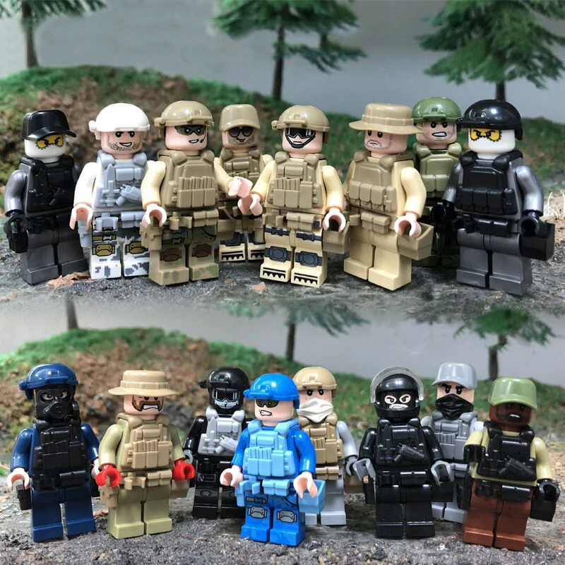 

16pcs/lot Building Blocks Navy Army Air With Gun Force Figures Brick DIY Toys Compatible LegoING Figures Soldier Military Gift