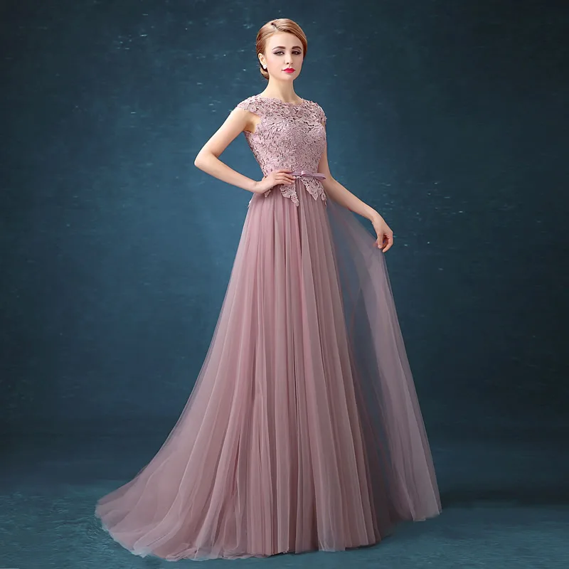 Robe De Soiree/Новое темно-розовое кружевное длинное вечернее платье с цветочным узором для невесты, элегантное вечернее платье в пол с открытой спиной - Цвет: Розовый