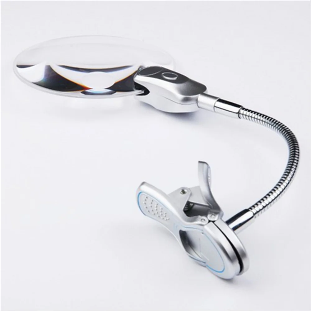 

1 PC 2.5x Clip Type Illuminated Magnifier 130mm With 2 LED HD Desktop Textile Jewelry Antiques Appraisal Reading