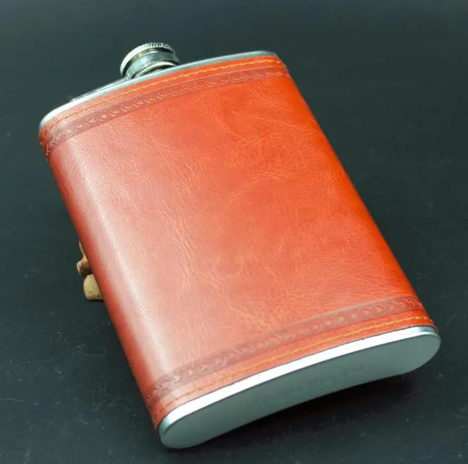 

High Quality 9 Oz Stainless Steel Hip Flask Leather Whiskey Wine Bottle Alcohol Pocket Flagon With Box For Gifts