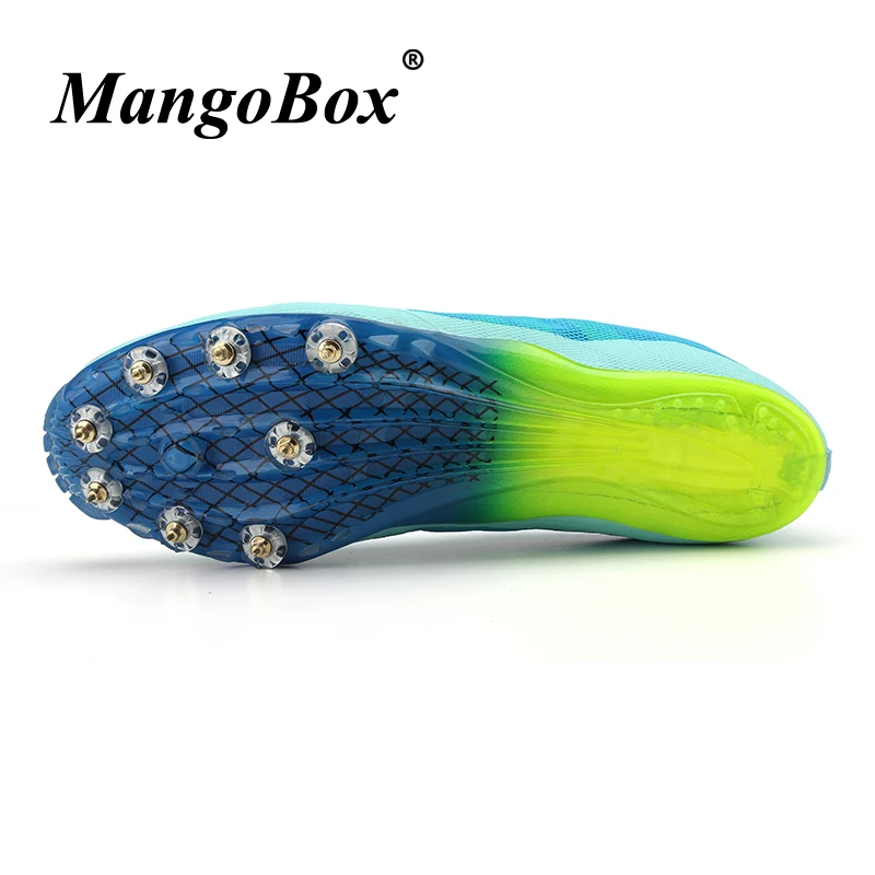 Couples Track and Field Shoes Sky Blue Green Spikes Shoes Athletics Woman Spring Summer Lightweight Male Running Nails Sneakers