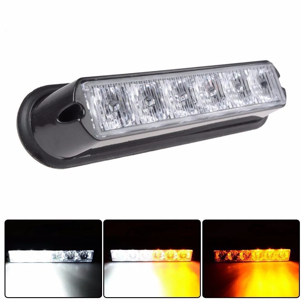 WHITE AMBER 6 LED Warning Beacon Emergency Car Truck Strobe Flash Light Bar NEW 10