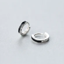 MloveAcc реальные 925 пробы серебристый, Черный Эмаль OL Стиль серьги для Для женщин модные круглые серьги-гвоздики серьги серебряные украшения