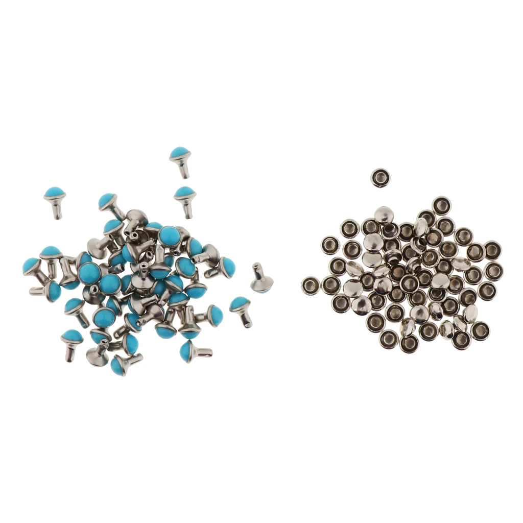 50 Sets Round Turquoise Rapid Rivets Stud for DIY Leather Craft Decoration