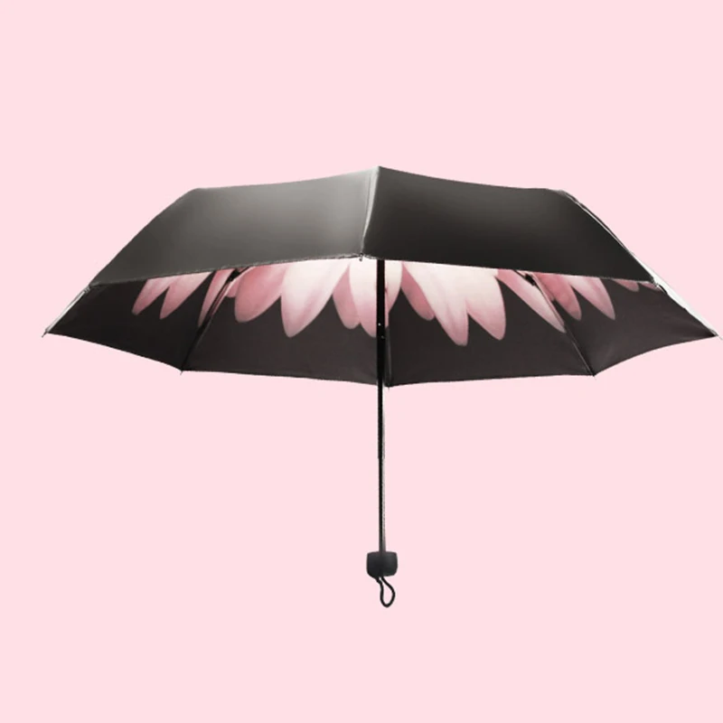 

2019 New Fancytime Daisy Women's Umbrellas Windproof Umbrellas Rain Colorful Black Sunshade Sunny Rainy Three-folding Umbrellas