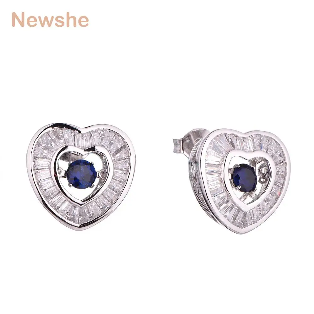 

Newshe Blue Zirconia Dancing Stone 925 Sterling Silver 1.3 Ct Heart Shape Drop Earrings Fashionable Jewelry For Women GE12123