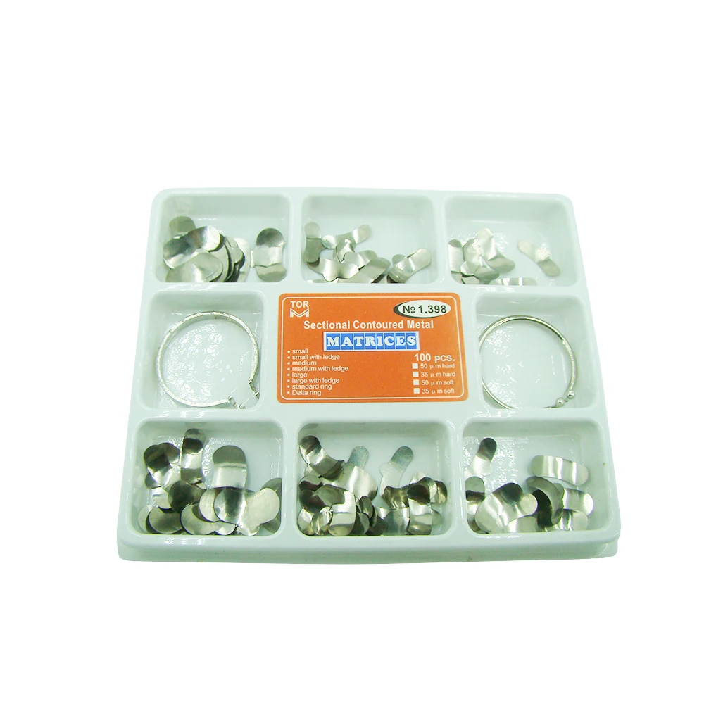 

A0077 100Pcs Full Kit Dental Matrix Sectional Contoured Metal Matrices No.1.398 + 2 Rings