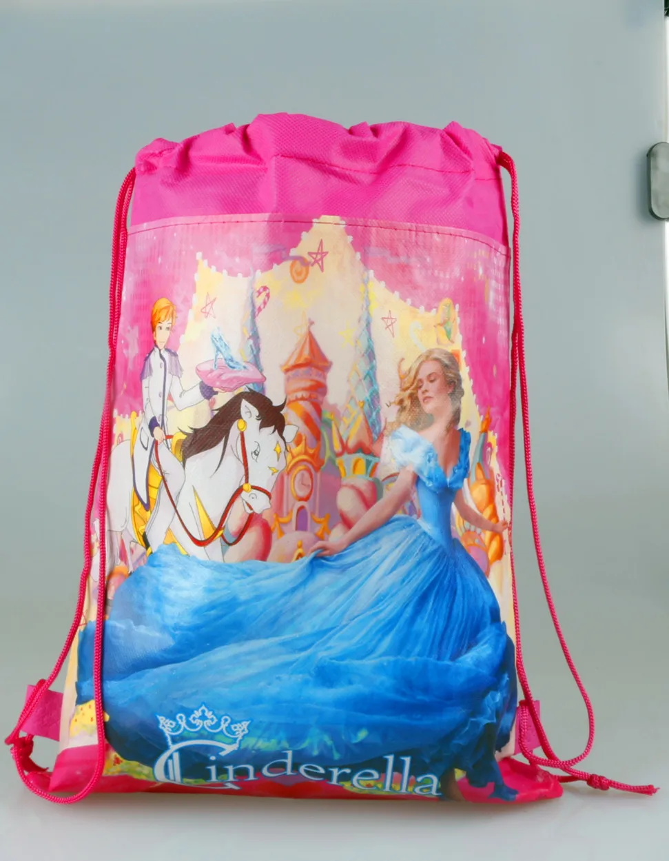

12Pcs New Cinderella Cartoon Kids Drawstring Backpack Shopping School Traveling Party Bags Birthday Gifts