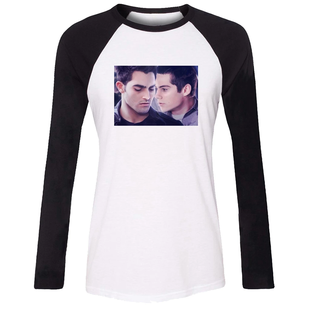 

iDzn Women T-shirt Teen Wolf Scott McCall and Genim Stilinski stiles Graffiti Pattern Raglan Long Sleeve Girl T shirt Tee Tops