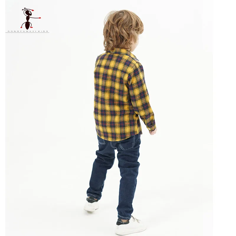 Hot Sale 100%Cotton Baby Boy Shirt Turn-down Collar Flannel Baby Blouse Tops Plaid Baby Shirts For 2-12 Years Old Kids Shirts