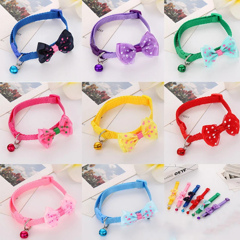 

CARRYWON Adjustable Polyester Dog Pet Collars With Bowknot Bells Charm Necklace Collar for Little Dogs Cat Collars Pet Supplies