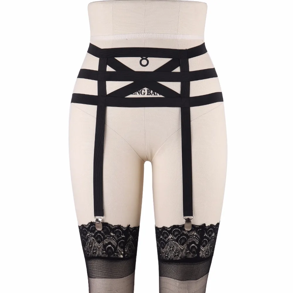 Harajuku Pastel Garters Belt Sexy Black Goth Body Harness Belt Funny