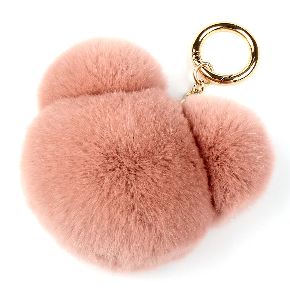 

Anime Cute Cartoon Soft Fluffy Real Rabbit Fur Pompom Keychain Pendant Plush Key Chain For Women Bag Charms Accessories Girls