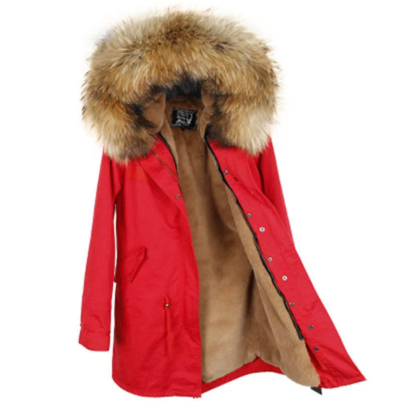 Зимняя куртка, фирменный стиль, женская красная, синяя, длинная, съемная подкладка, большой цвет, мех енота, с капюшоном, пальто, парки, верхняя одежда