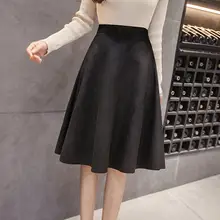 Элегантные зимние женские юбки на молнии с высокой талией, однотонные замшевые винтажные Юбки До Колена, юбка с высокой талией, Женская плиссированная школьная юбка