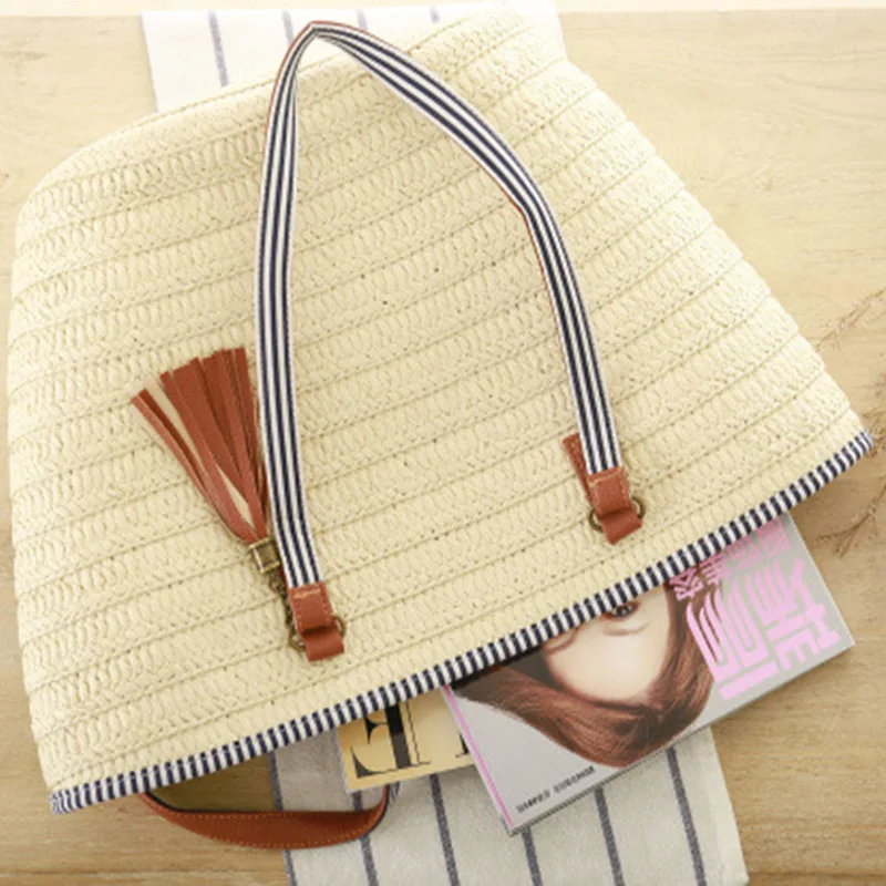 Women Summer Handbag INS Popular Female Beach Straw Bags Tassel Large Lady Shoulder Bag Travel Shopping Tote Basket SS0404 (30)