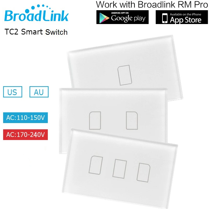 

Broadlink TC2 Light Switch, US/AU Standard 110V -150V 3Gang Wall Light Switch Wireless Remote Control, Smart Home White Panel