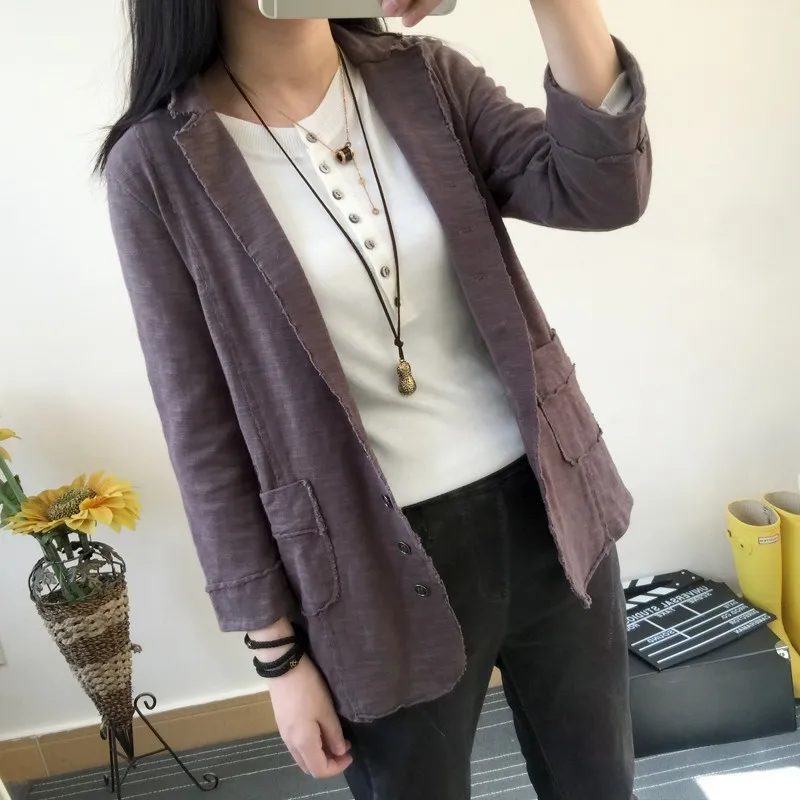 Spring Autumn Women Elegant Single Breasted Blazer Three Quarter Sleeve Outerwear Notched Pocket Office Casual Tops