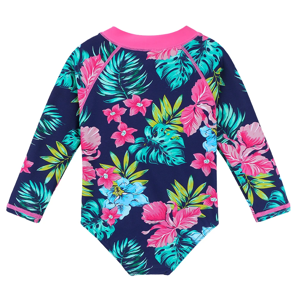 BAOHULU Navy Floral Baby Swimwear Long Sleeve UPF50+ Girls' Swimsuit One Piece Children Swimwear Toddler Bathing Suit Beachwear children swimsuit