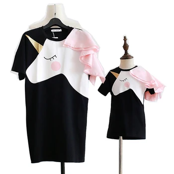 

Summer mother daughter dress matching family outfits mother kids clothes matching outfits fashion unicorn flounce 1 to 9 yrs