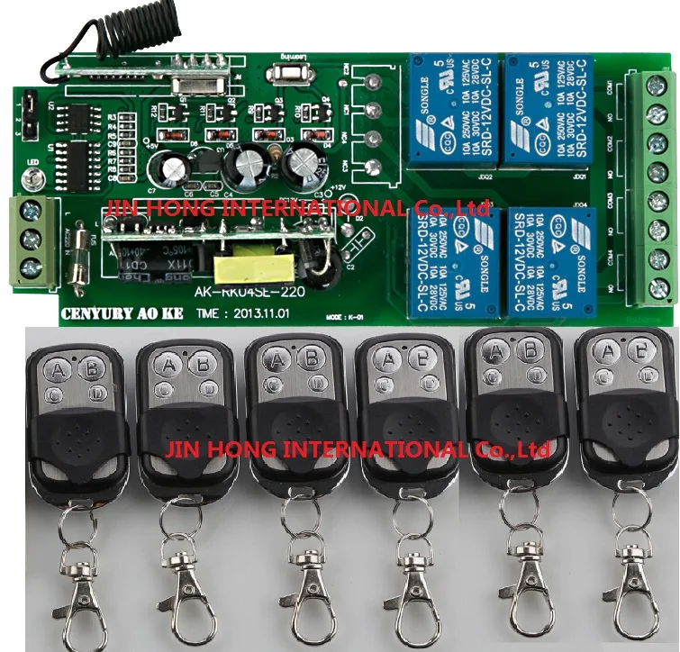

85v~250V 4CH RF Wireless Remote Control Relay Switch Security System Garage Doors 1 x Receiver & 6 x Transmitter